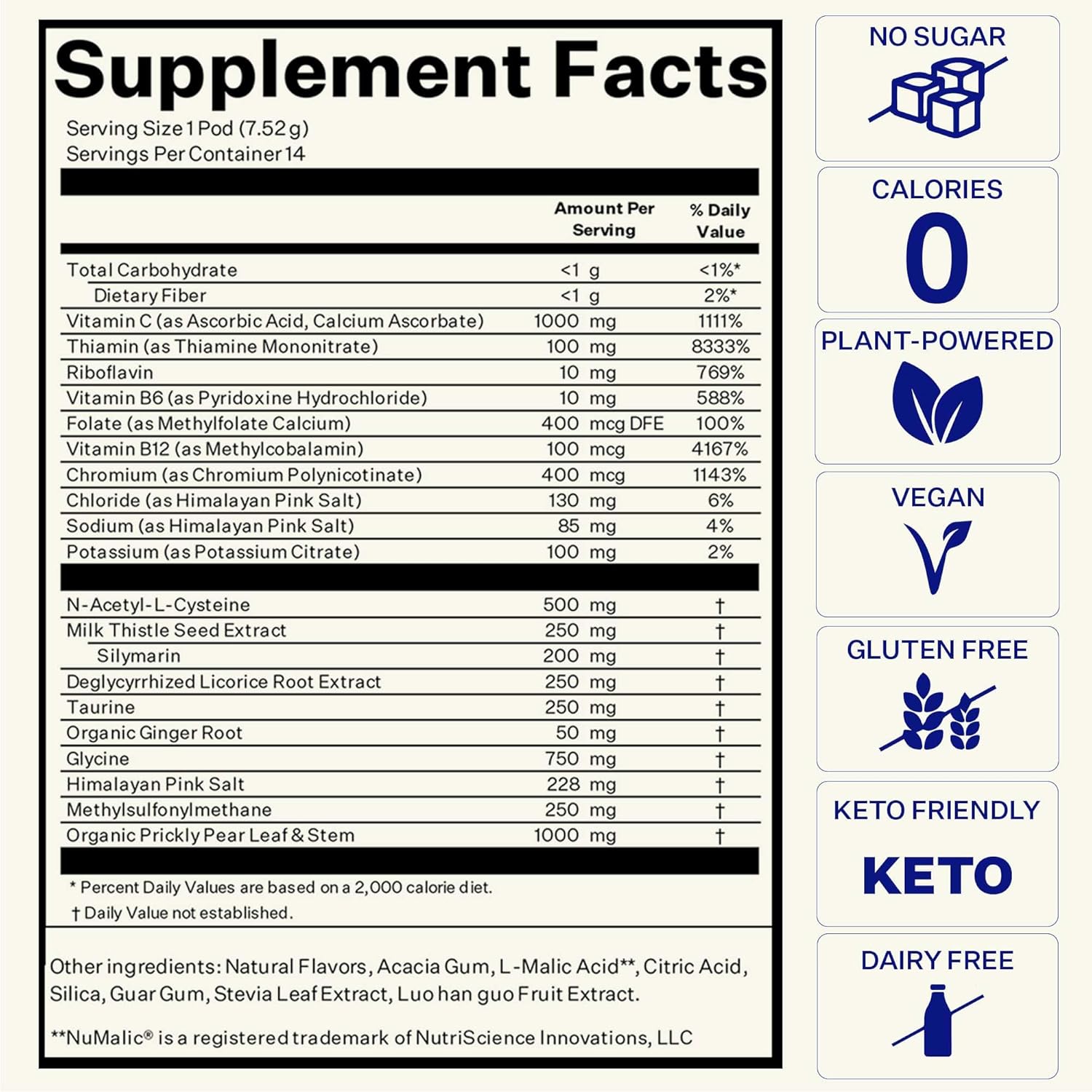 Blueshift Pre-Game NAC Supplement with Electrolytes and Liver Support - 14 Pack Hydration Powder Pods