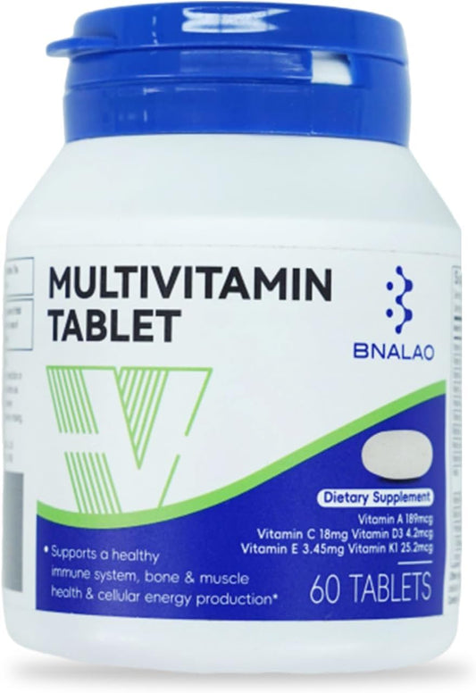 Bnalao Multivitamin for Women & Men - Vitamin A, C, D3, E, K1, Zinc - Vegetarian, Gluten-Free - 60 Tablets