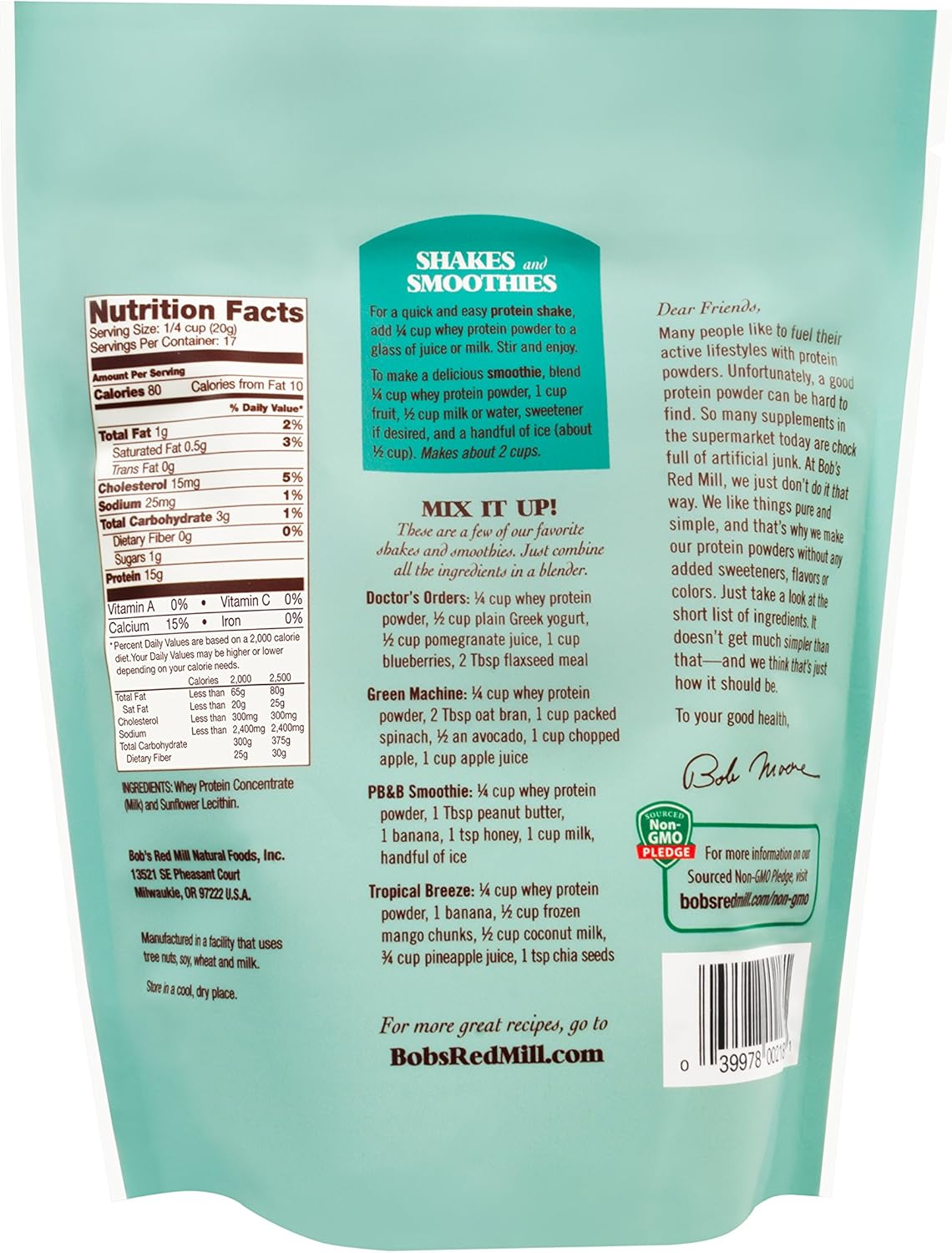 Bob's Red Mill 12oz Unflavored Whey Protein Powder - Packaging May Vary