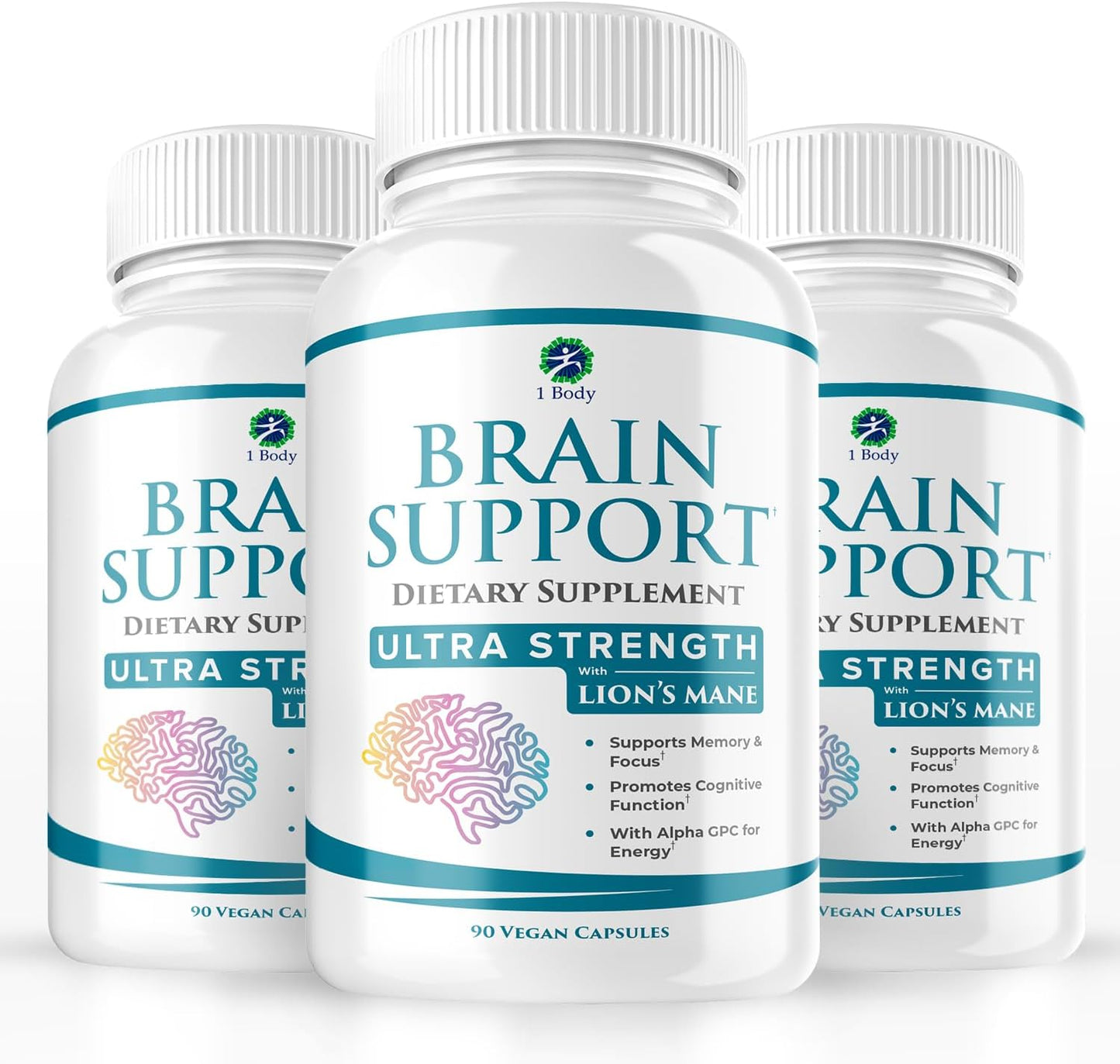 Body Brain Support Triple Pack - Alpha GPC & Lion's Mane Extract - 90 Capsules per Bottle