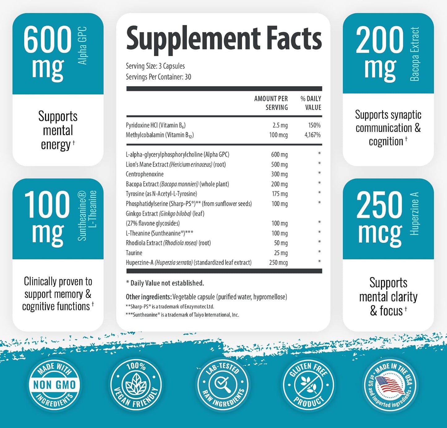 Body Brain Support Triple Pack - Alpha GPC & Lion's Mane Extract - 90 Capsules per Bottle