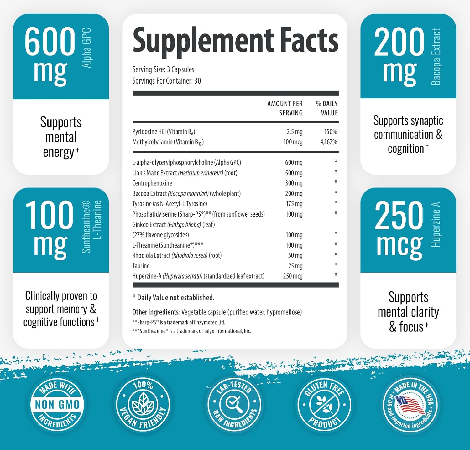 Body Brain Support Triple Pack - Alpha GPC & Lion's Mane Extract - 90 Capsules per Bottle