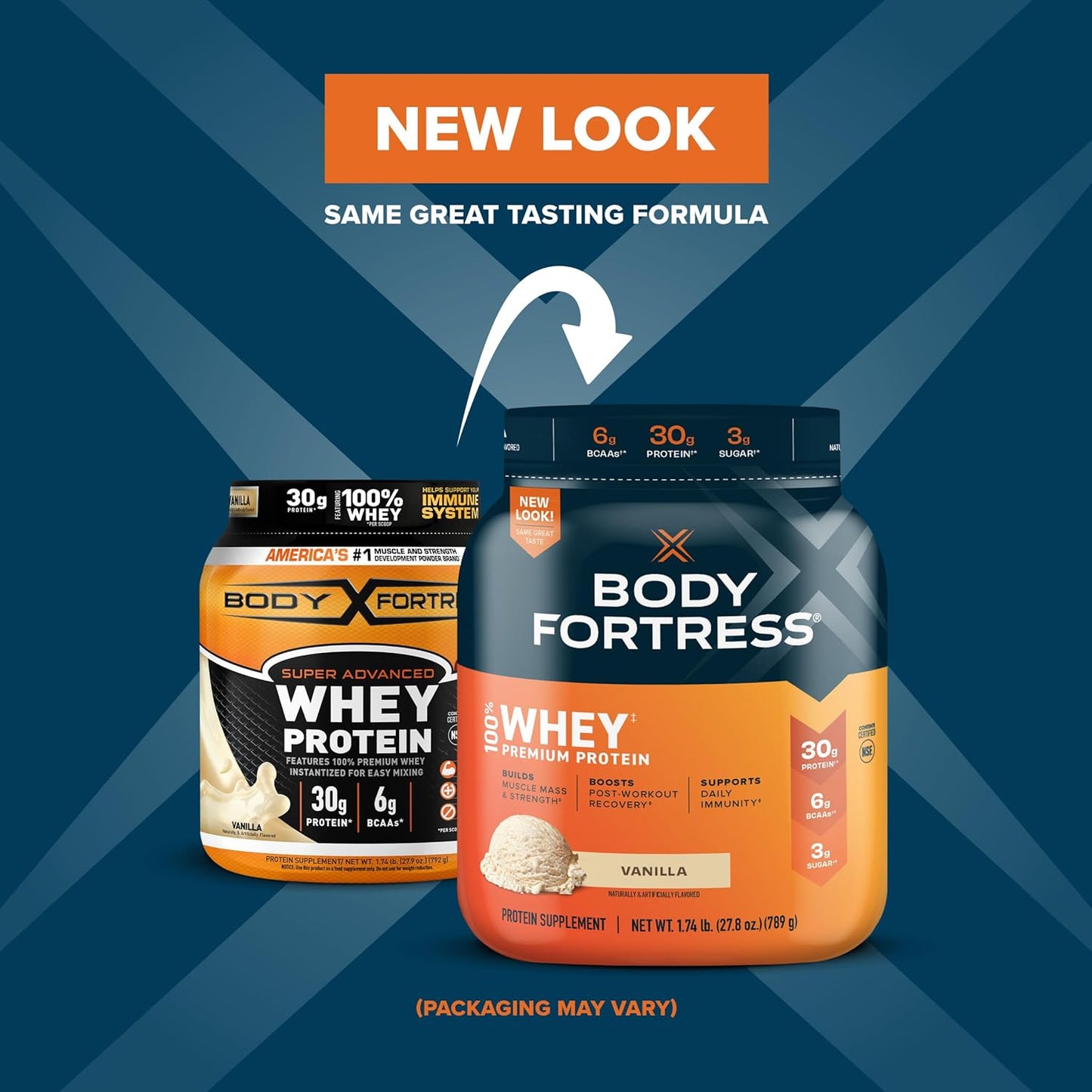 Body Fortress 100% Whey Protein Powder Bundle - Vanilla and Chocolate Flavors, 1.74lbs and 1.78lbs