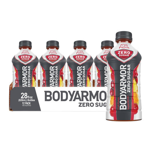 BODYARMOR ZERO Sugar Fruit Punch Sports Drink - Sugar-Free, Low-Calorie Hydration with Natural Flavors - Electrolytes, Antioxidants, B-vitamins - 28 fl oz (Pack of 12)