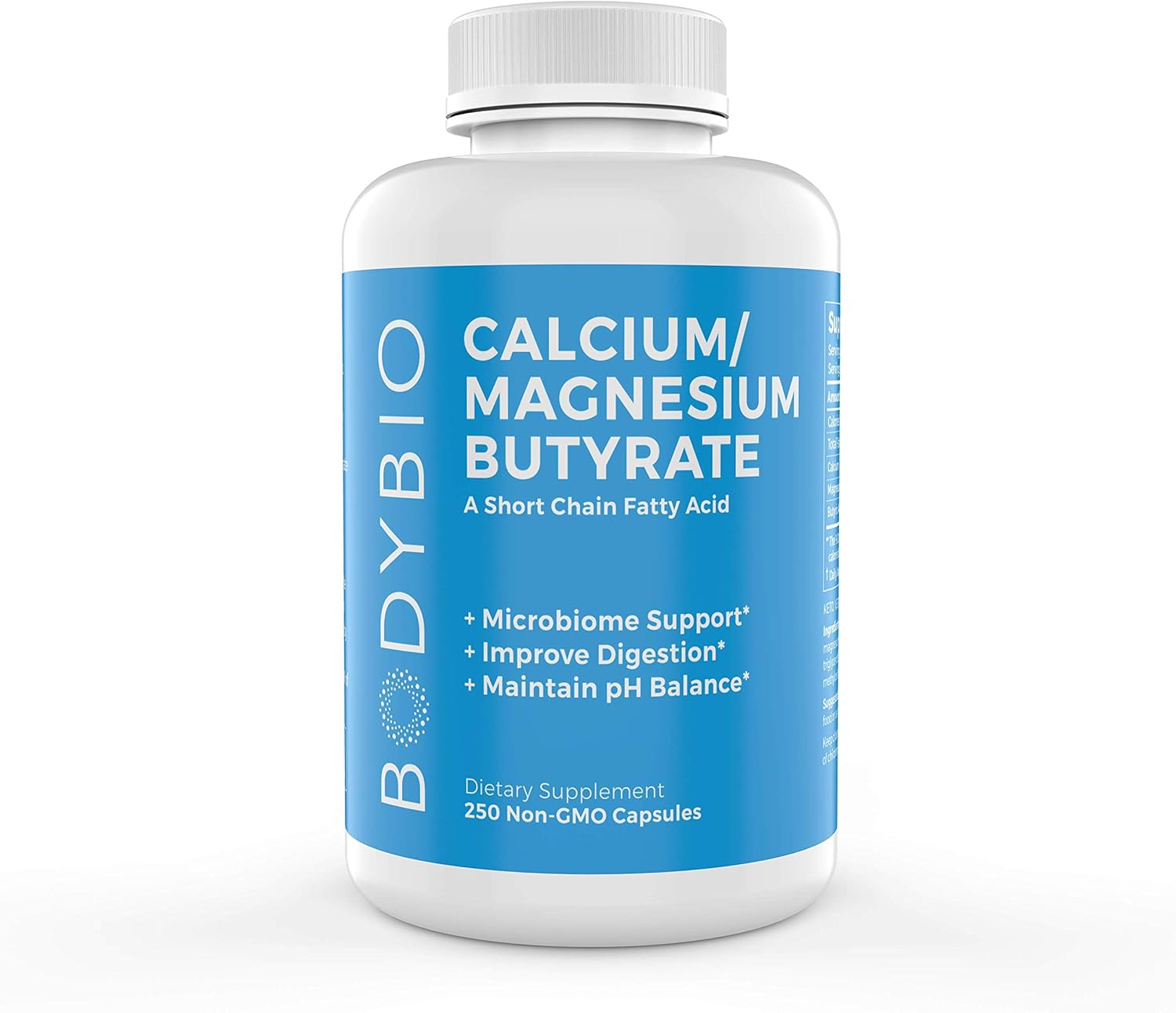 BodyBio Butyrate Capsules with Calcium & Magnesium for Gut Health - Supports Digestion, Microbiome Balance, Leaky Gut Repair - Reduce Bloating, Inflammation - 250 Count