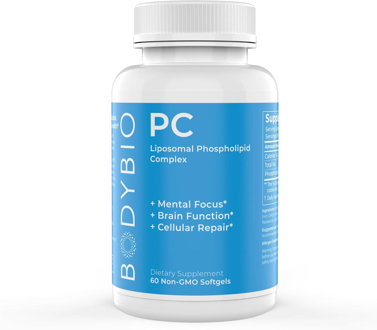 BodyBio Phosphatidylcholine Softgels - Brain Health Nootropic Supplement - Enhances Focus, Memory, and Neuroprotection for Healthy Aging