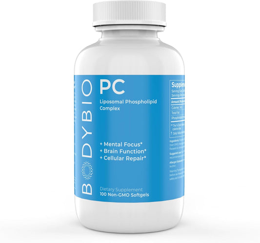 BodyBio Phospholipid Complex Softgels - Cognitive Enhancer for Healthy Brain, Anti-Aging & Cellular Support - 100 Count