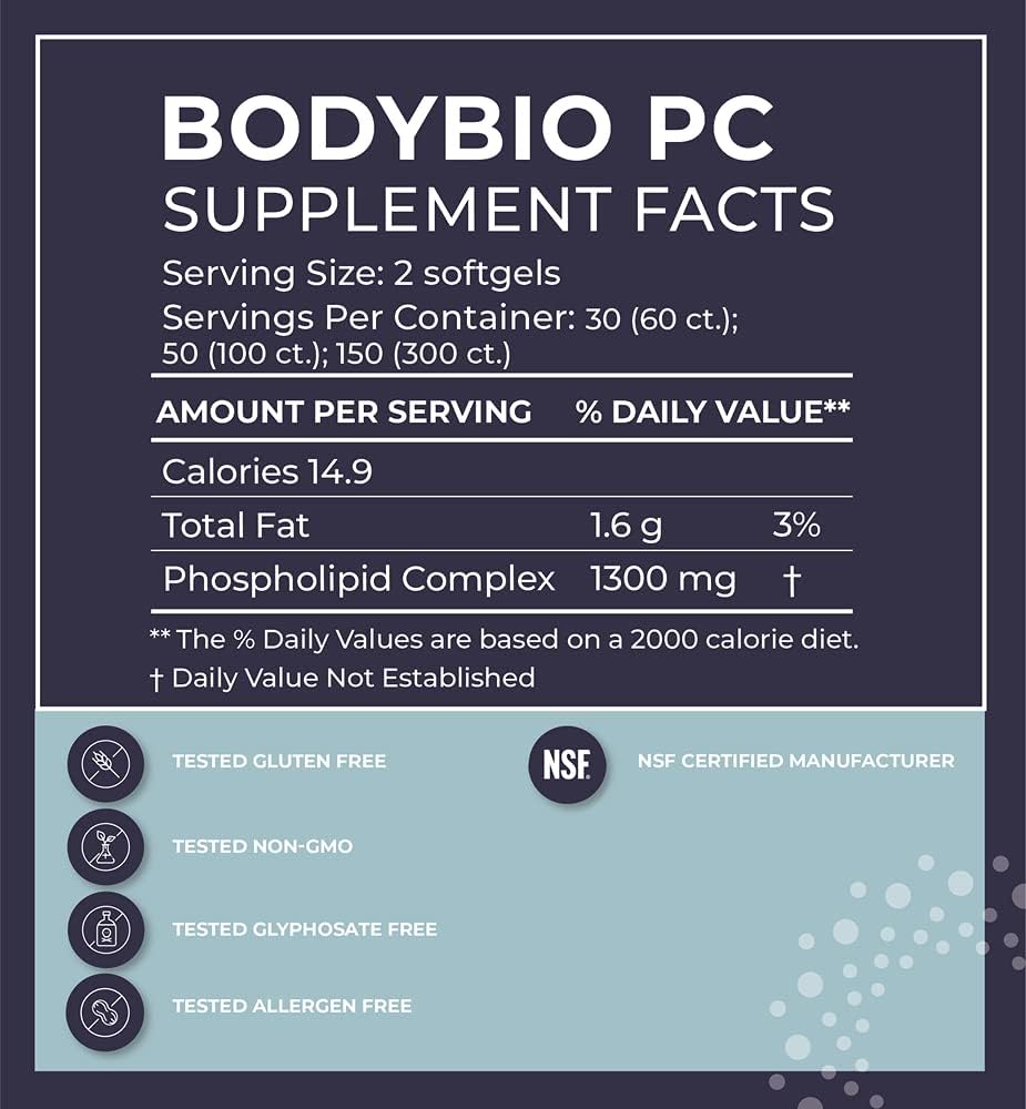 BodyBio Phospholipid Complex Softgels - Cognitive Enhancer for Healthy Brain, Anti-Aging & Cellular Support - 100 Count