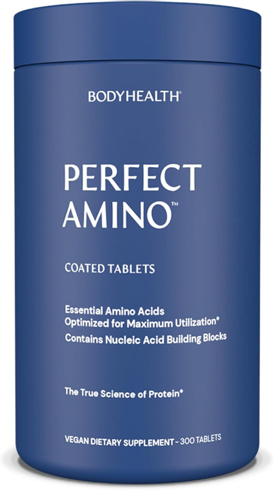 BodyHealth PerfectAmino (300 ct) Easy to Swallow Tablets - Essential Amino Acids Supplement for Workout & Recovery - Vegan Protein with BCAAs
