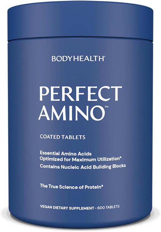 BodyHealth PerfectAmino 600 ct Tablets - Vegan Essential Amino Acids Supplement for Muscle Recovery & Workout
