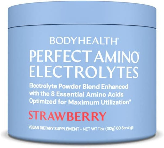 BodyHealth PerfectAmino Electrolytes Powder - Keto-Friendly Hydration Drink Mix with Trace Minerals - Strawberry Flavor - 60 Servings