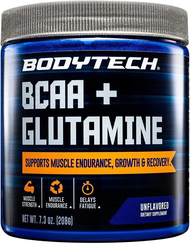 BodyTech Unflavored BCAA + Glutamine Powder for Muscle Recovery, Endurance, Hydration, and Lean Muscle Growth - 7.3 oz / 30 Servings
