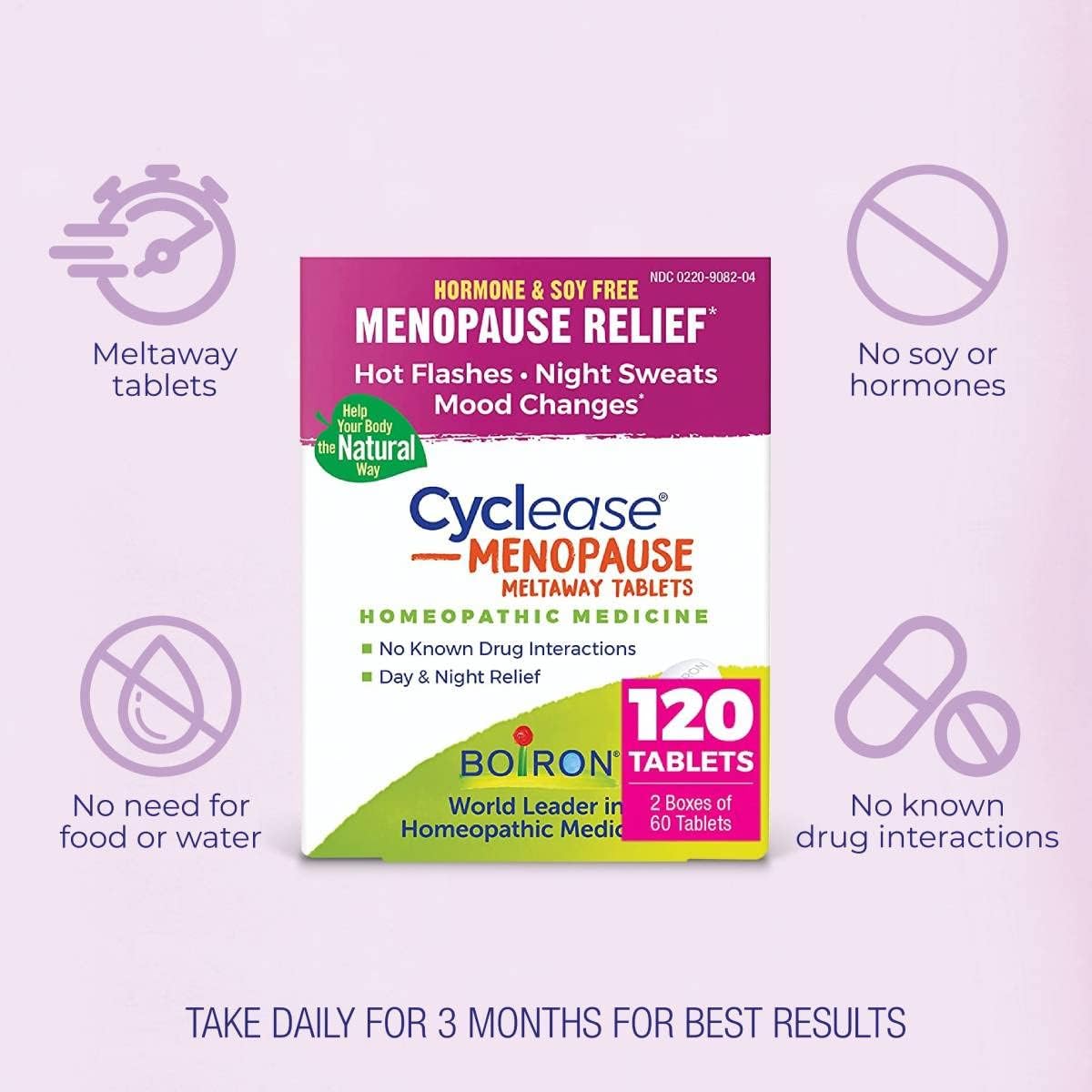 Boiron Cyclease Menopause Tablets - Natural Relief for Hot Flashes, Mood Swings, Night Sweats, and Irritability - 240 Tablets