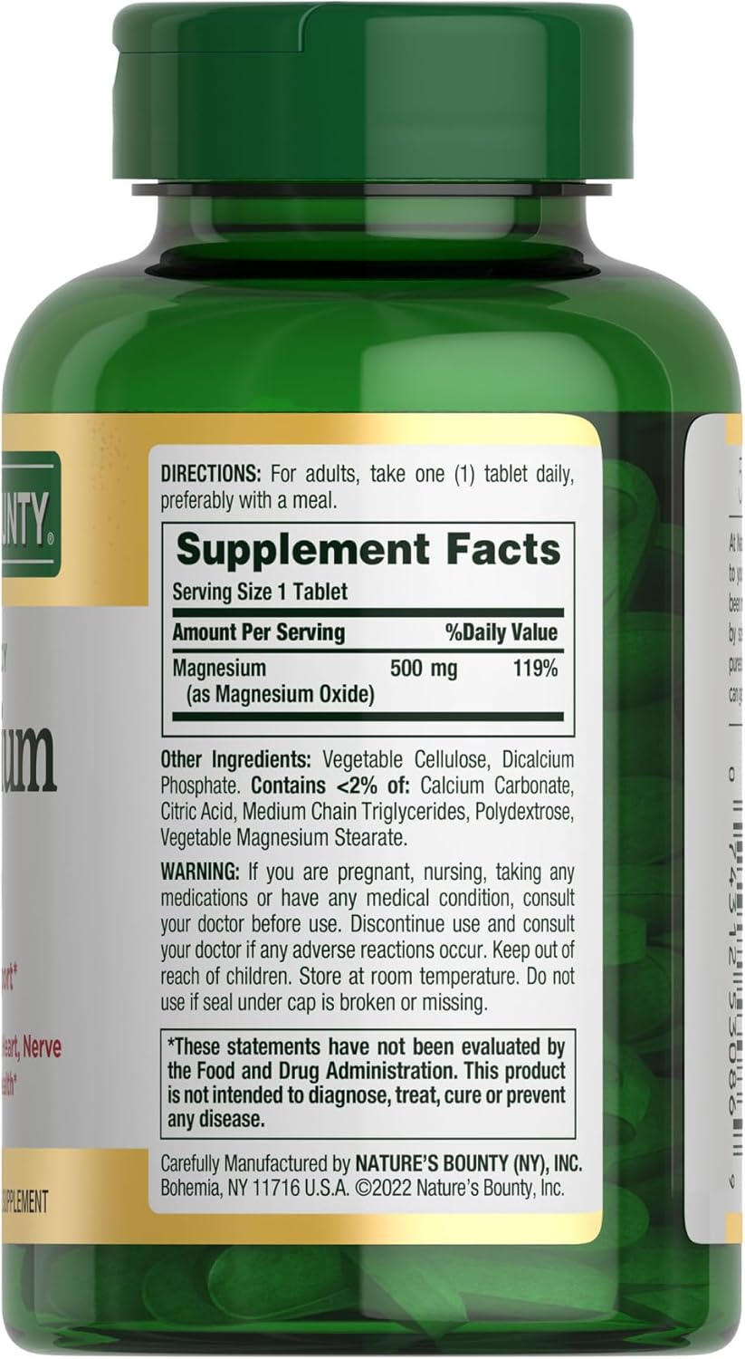 Bone and Muscle Health Support Tablets, 500 Mg, 200 Ct - Nature's Bounty Magnesium for Whole Body