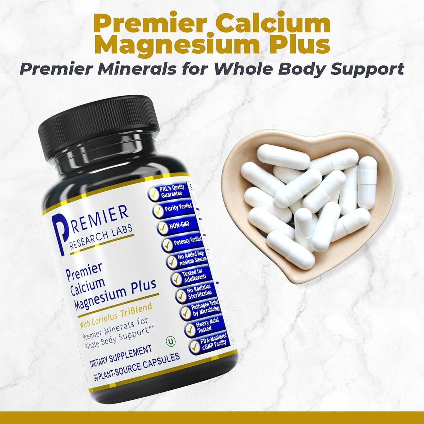Bone Health Calcium Magnesium Supplement with Mushroom Complex - 90 Capsules