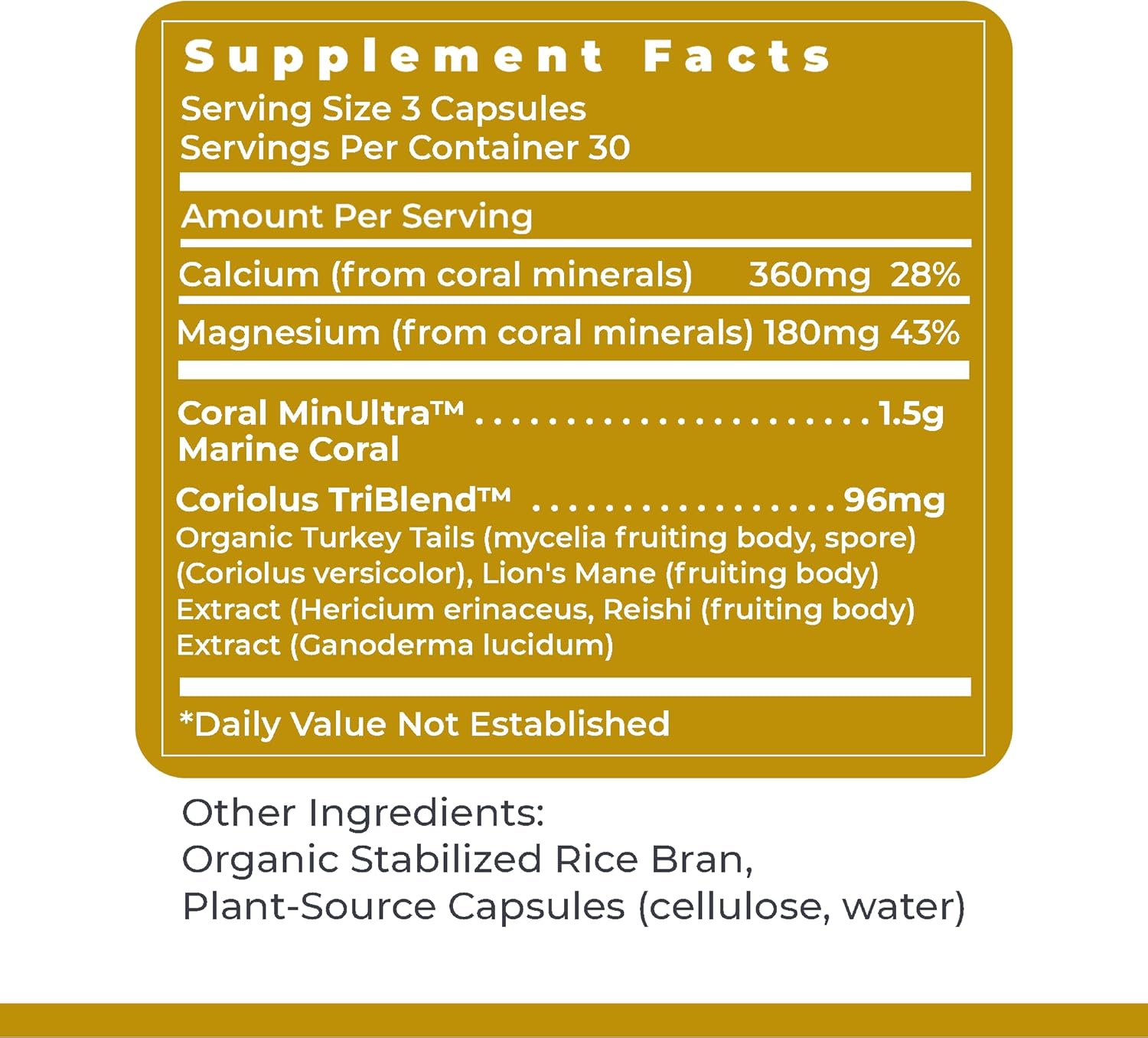 Bone Health Calcium Magnesium Supplement with Mushroom Complex - 90 Capsules