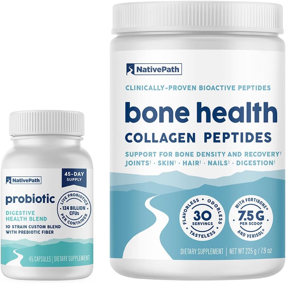 Bone Health Collagen & Probiotic Duo Pack - NativePath Probiotic 45 for Gut Health & Strong Bones