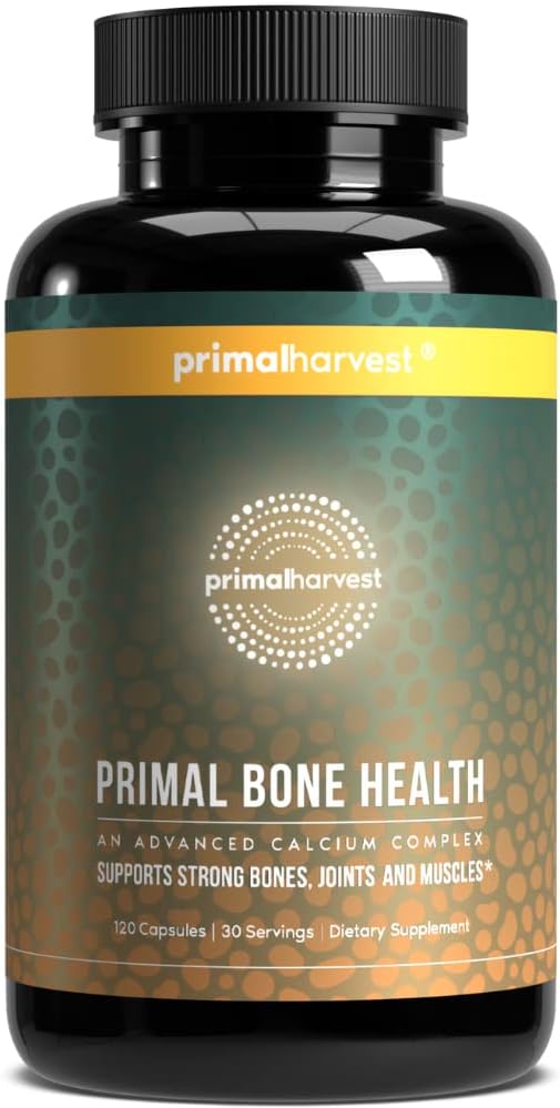 Bone Health Complex with Calcium, Magnesium, Zinc, and More - Primal Harvest Calcium Carbonate Supplement for Men and Women