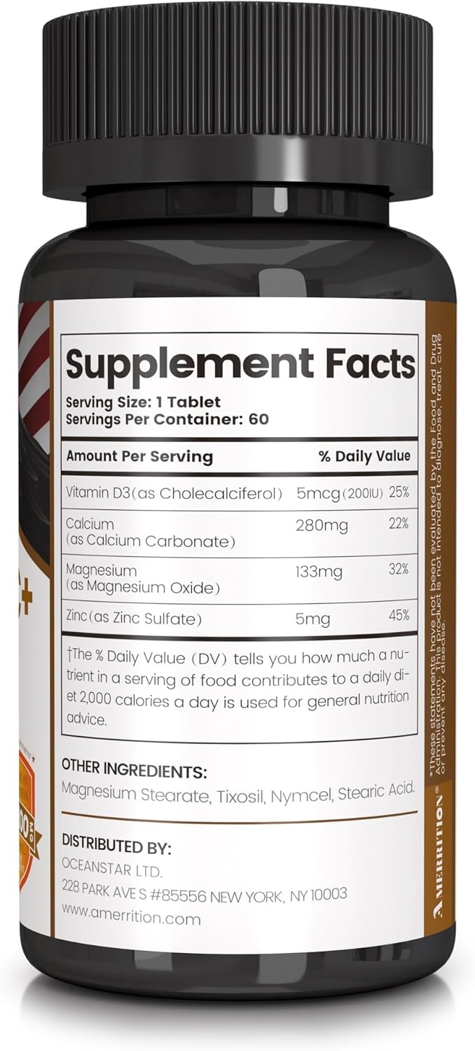 Bone Health & Immune Support Supplement - Amerrition CANMNZC+ with Vitamin D - 60 Tablets