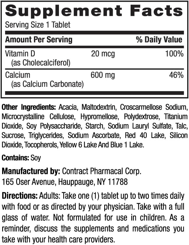 Bone Health Support with Calcium & Vitamin D - 600mg, 120 Tablets for Men & Women