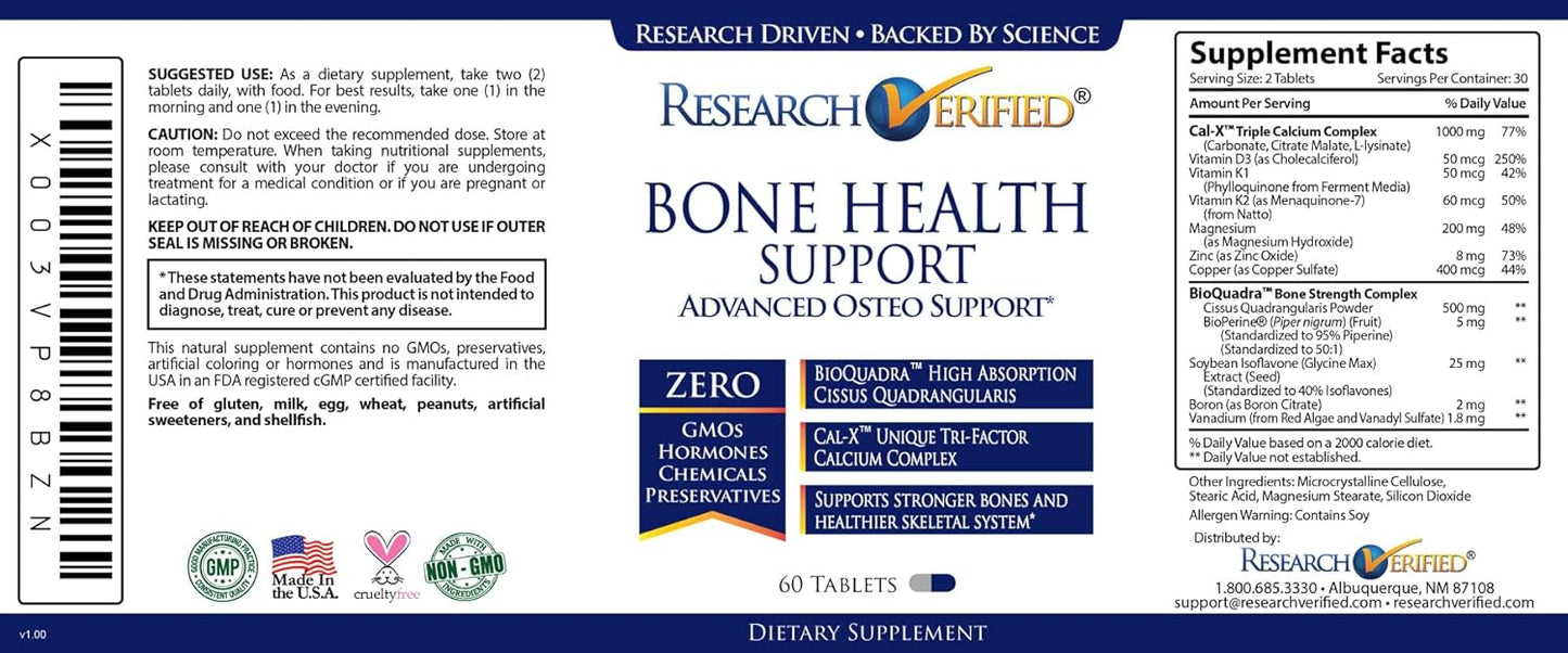 Bone Health Support with Triple Calcium Complex, Vitamin D3, Vitamin K2 - Research Verified - 180 Tablets