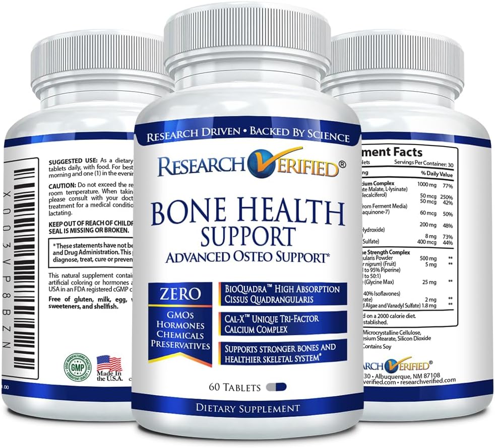 Bone Health Support with Triple Calcium Complex, Vitamin D3, Vitamin K2 - Research Verified - 180 Tablets