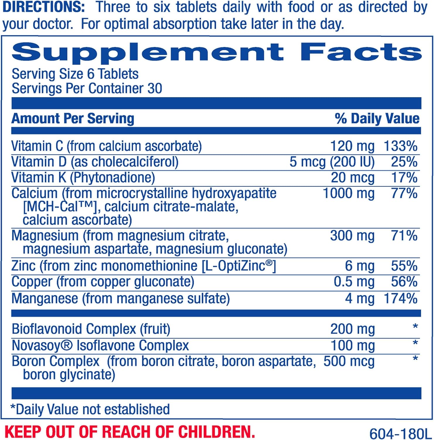 Bone Support Calcium Complex - 180 Tablets with Vitamins C, D, K, Zinc, and Magnesium for Bone Health - Women and Men's Calcium Supplement