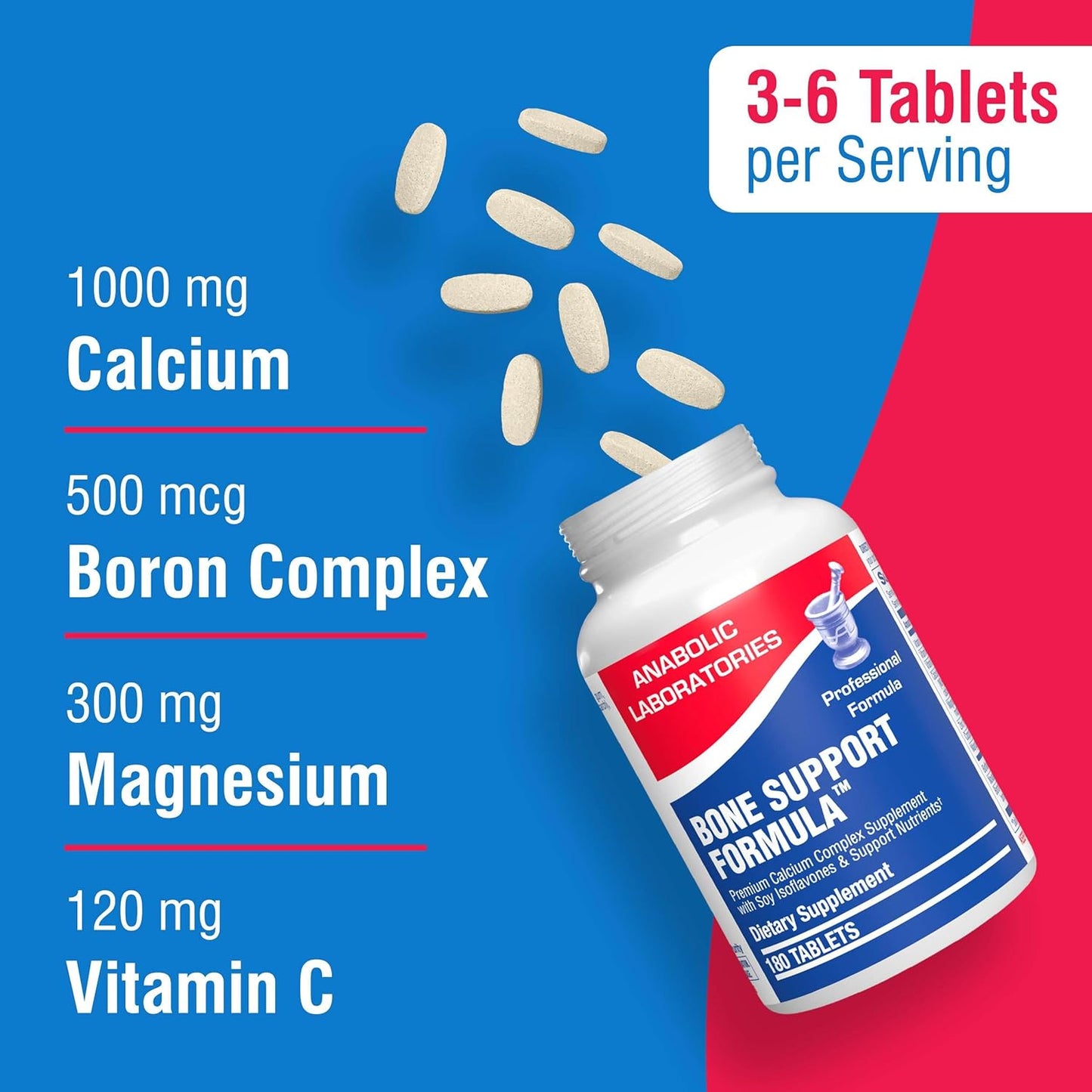 Bone Support Calcium Complex - 180 Tablets with Vitamins C, D, K, Zinc, and Magnesium for Bone Health - Women and Men's Calcium Supplement
