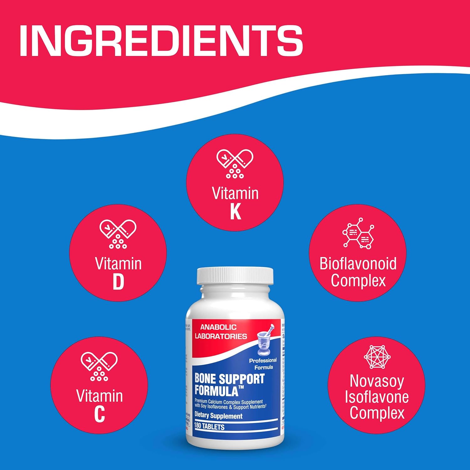 Bone Support Calcium Complex - 180 Tablets with Vitamins C, D, K, Zinc, and Magnesium for Bone Health - Women and Men's Calcium Supplement