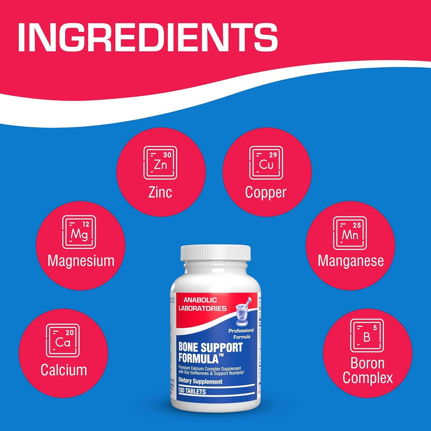Bone Support Calcium Complex - 90 Tablets with Vitamins C, D, K, Zinc, Magnesium for Bone Health - Supplement for Women and Men by Anabolic Laboratories