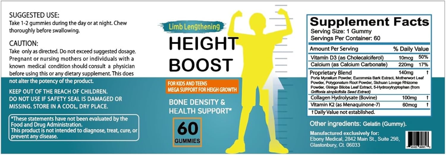 Bone Support Gummies for Kids and Teens - Natural Curves Height Boost with K2, Calcium, Vitamin D3, and Collagen Hydrolysate