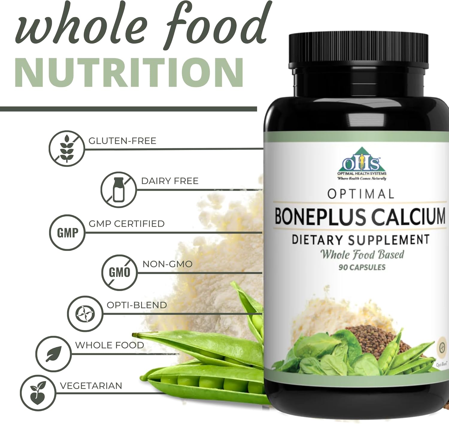 BonePlus Calcium: Chelated Calcium with Ipriflavone, Probiotics, and Plant Enzymes - 90 Capsules