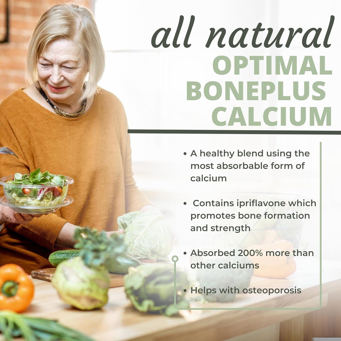 BonePlus Calcium: Chelated Calcium with Ipriflavone, Probiotics, and Plant Enzymes - 90 Capsules