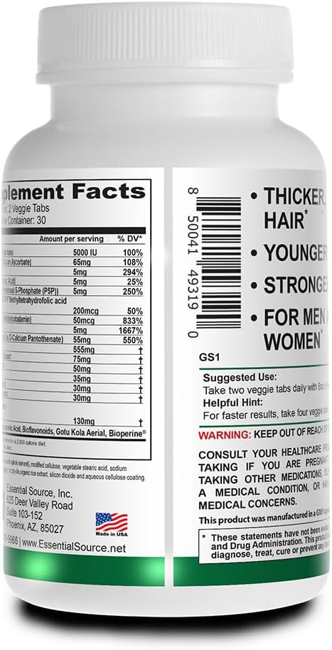 Bonita V Vegan Hair Nails and Skin Vitamins for Women - 20 Active Ingredients with Biotin - Promotes Stronger Nails, Healthy Skin, and Hair Growth - 60 EZ-TAB Veggie Tablets