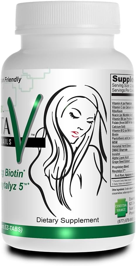 Bonita V Vegan Hair Nails and Skin Vitamins for Women - 20 Active Ingredients with Biotin - Promotes Stronger Nails, Healthy Skin, and Hair Growth - 60 EZ-TAB Veggie Tablets