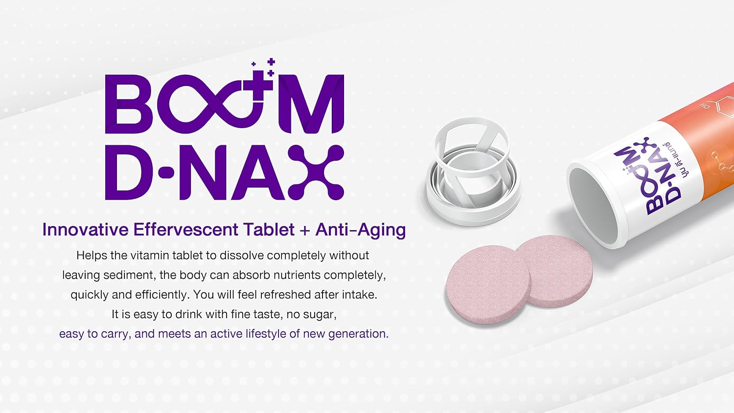 BOOM D-NAX Daily Multi-Vitamin Effervescent Tablets with VIT A, C, B1, B2, B3, B5, B6, B12, Biotin, and Folic Acid for Energy Boost, 80g