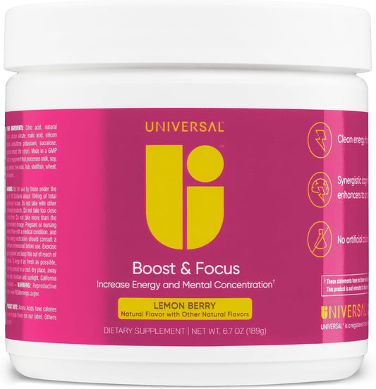 Boost and Focus Powder for Energy and Cognitive Performance, Pre Workout Supplement with Custom Dosing, VIT B12, Niacin, Choline, L-Tyrosine, No Artificial Flavors - Lemon Berry Flavor, 30 Servings