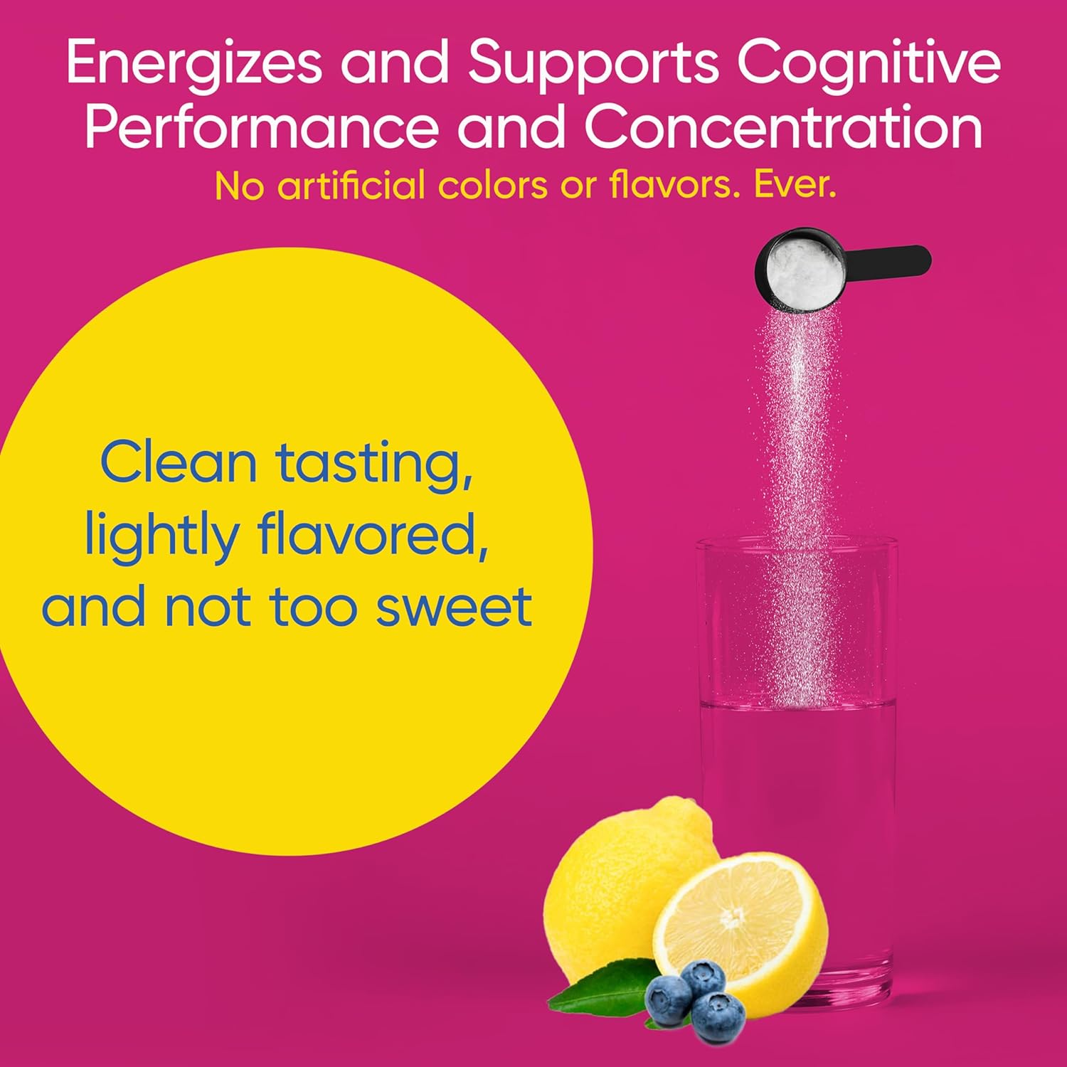 Boost and Focus Powder for Energy and Cognitive Performance, Pre Workout Supplement with Custom Dosing, VIT B12, Niacin, Choline, L-Tyrosine, No Artificial Flavors - Lemon Berry Flavor, 30 Servings