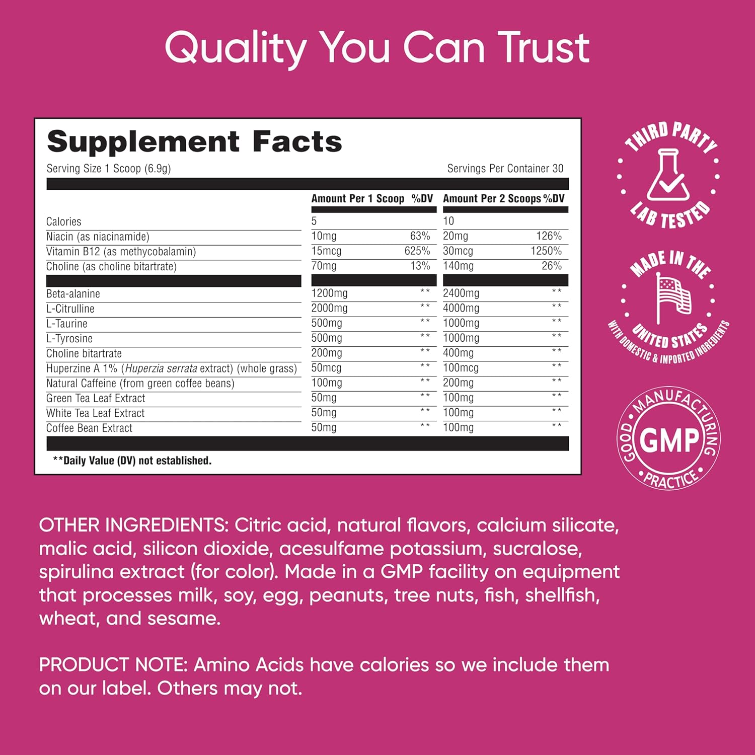 Boost and Focus Powder for Energy and Cognitive Performance, Pre Workout Supplement with Custom Dosing, VIT B12, Niacin, Choline, L-Tyrosine, No Artificial Flavors - Lemon Berry Flavor, 30 Servings