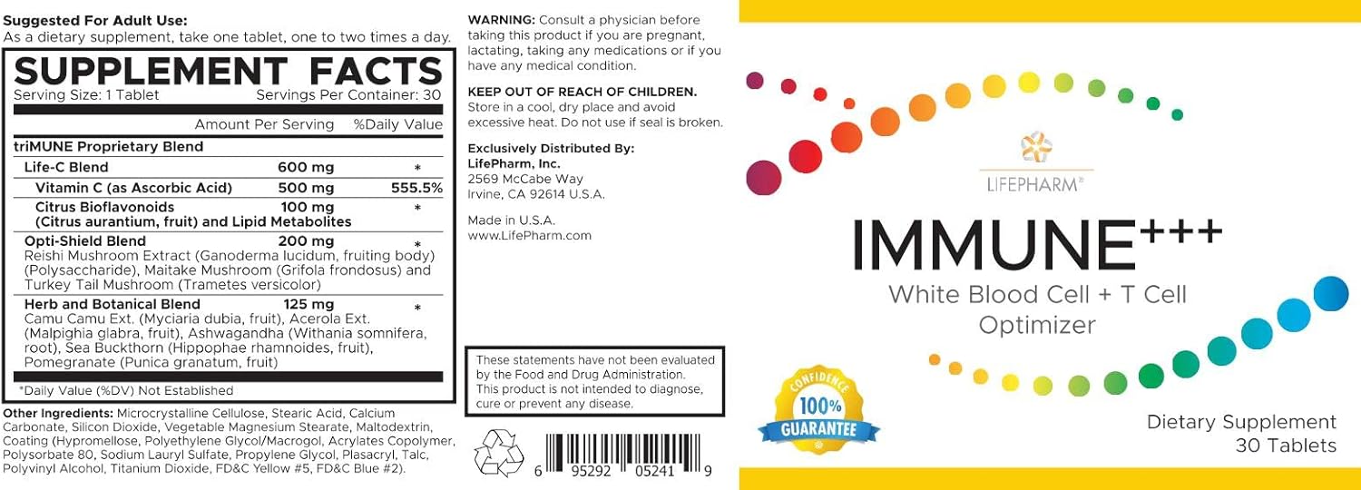 Boost Immunity with Lifepharm IMMUNE+++ Vitamin C Supplement - 500mg - Herbal Blends - Increase White Blood Cells - 30 Tablets