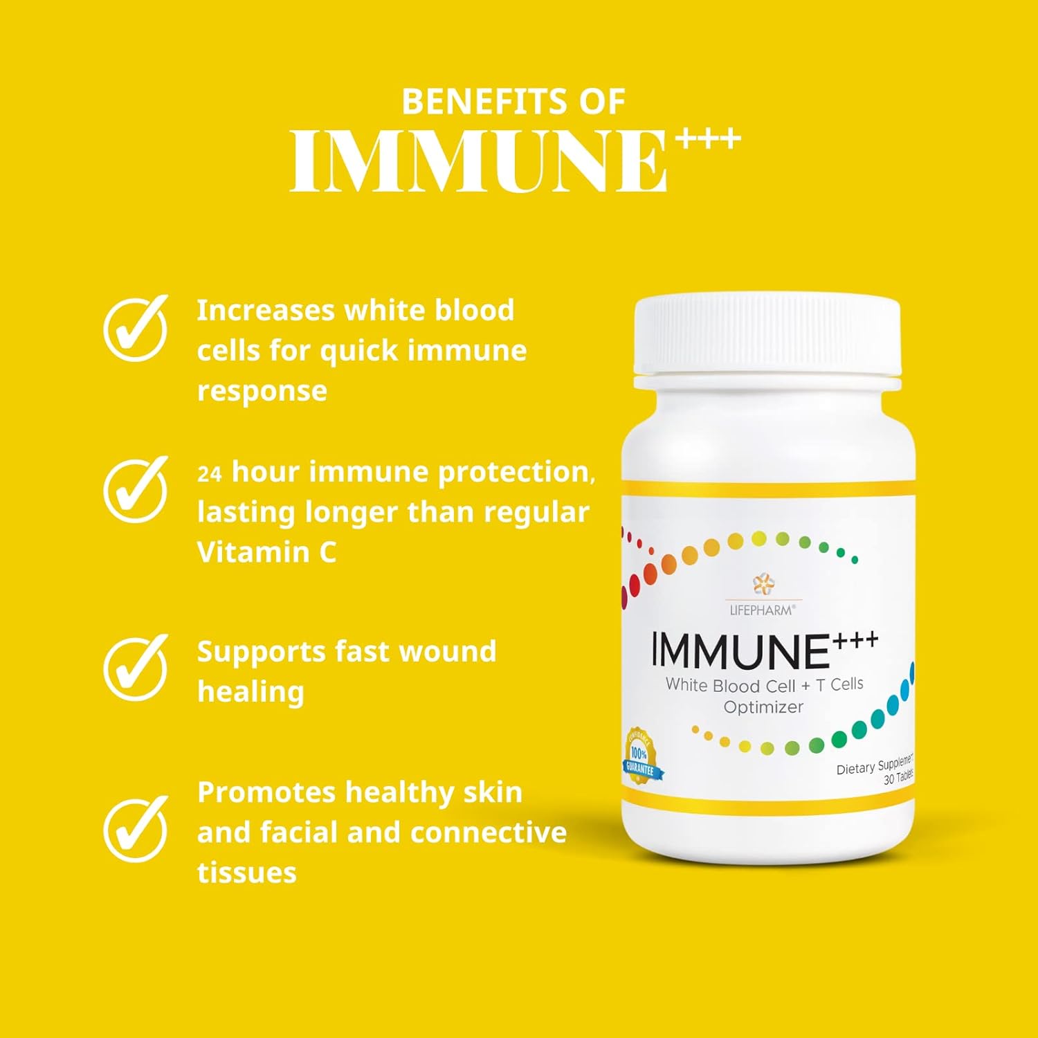 Boost Immunity with Lifepharm IMMUNE+++ Vitamin C Supplement - 500mg - Herbal Blends - Increase White Blood Cells - 30 Tablets