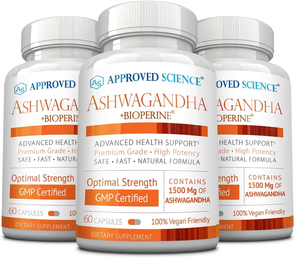 Boost Mood & Energy with Approved Science Ashwagandha 1500mg Capsules - 180 Vegan Friendly Capsules with Bioperine® and Ginger
