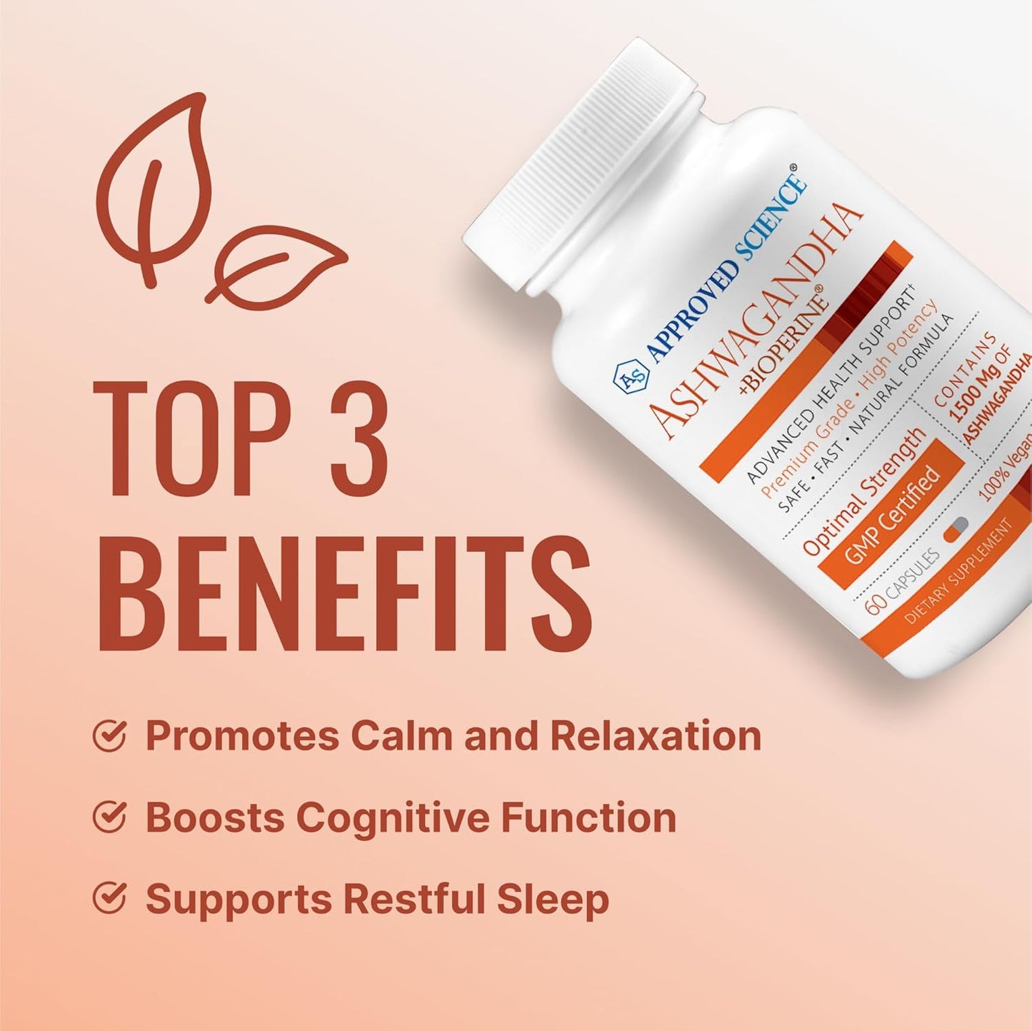 Boost Mood & Energy with Approved Science Ashwagandha 1500mg Capsules - 180 Vegan Friendly Capsules with Bioperine® and Ginger