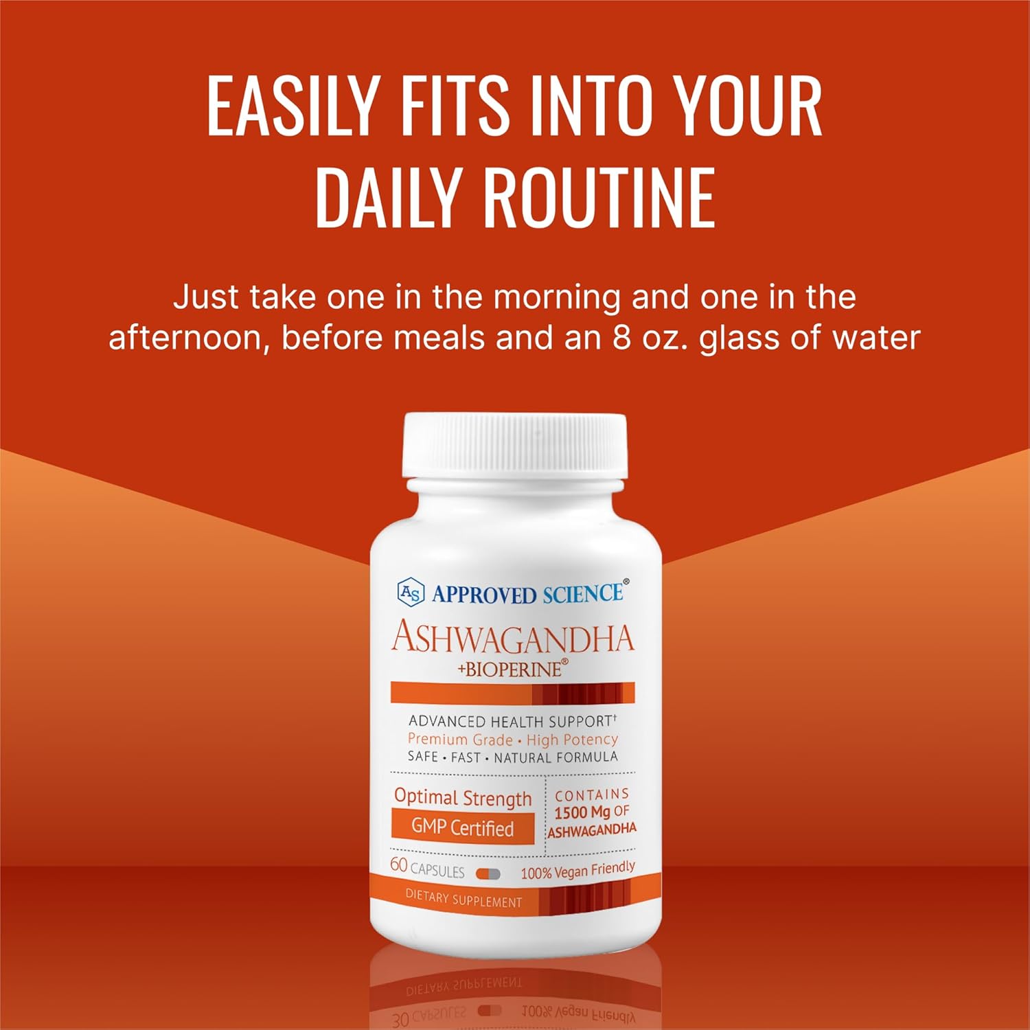 Boost Mood & Energy with Approved Science Ashwagandha 1500mg Capsules - 180 Vegan Friendly Capsules with Bioperine® and Ginger