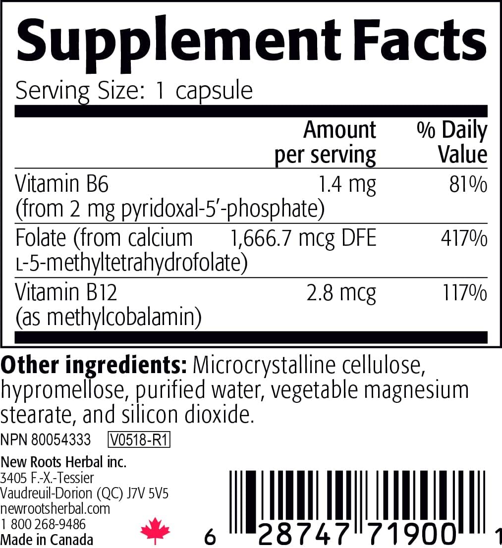 Boost Pregnancy Health with NEW ROOTS HERBAL Active Folate 1,000 mcg + Vitamins B6 and B12 (60 Tabs)
