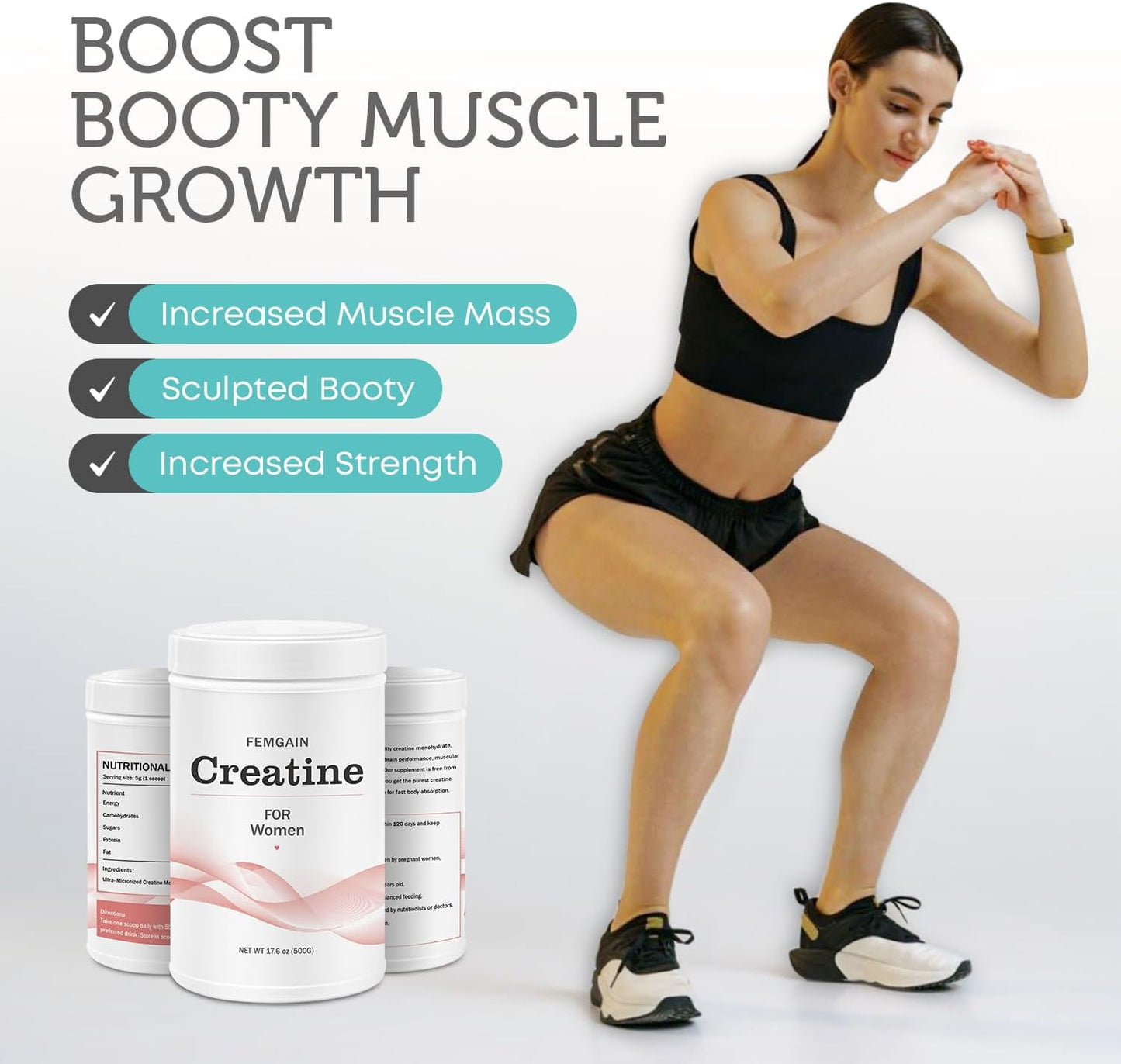 Booty Builder Creatine Powder 500g - FEMGAIN Monohydrate for Women