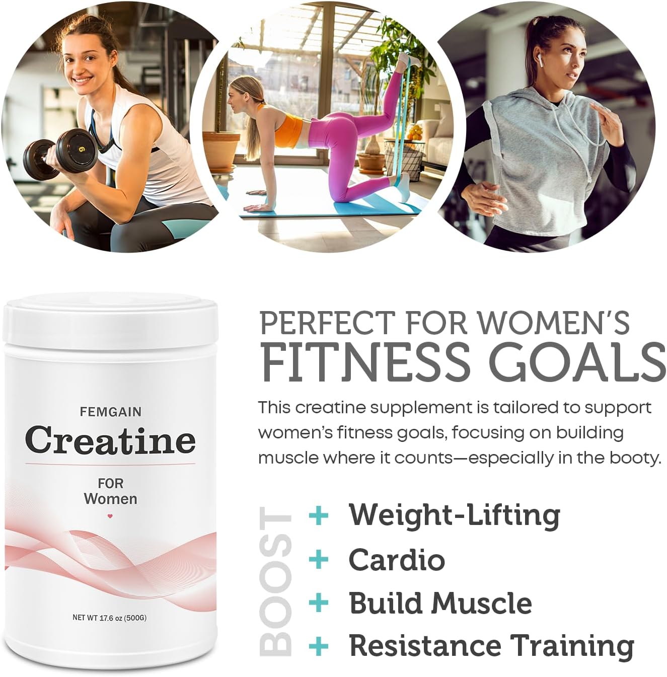 Booty Builder Creatine Powder 500g - FEMGAIN Monohydrate for Women