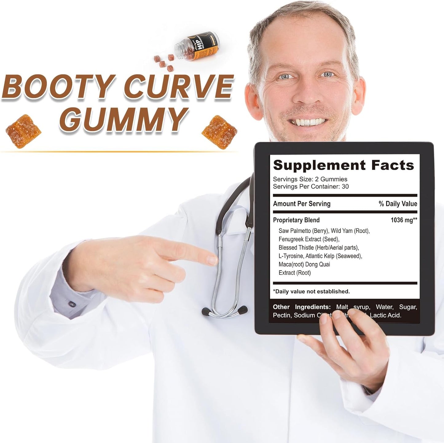 Booty Gummies for Women - Big Butt & Hips Support Supplement with Fenugreek, 60 Count