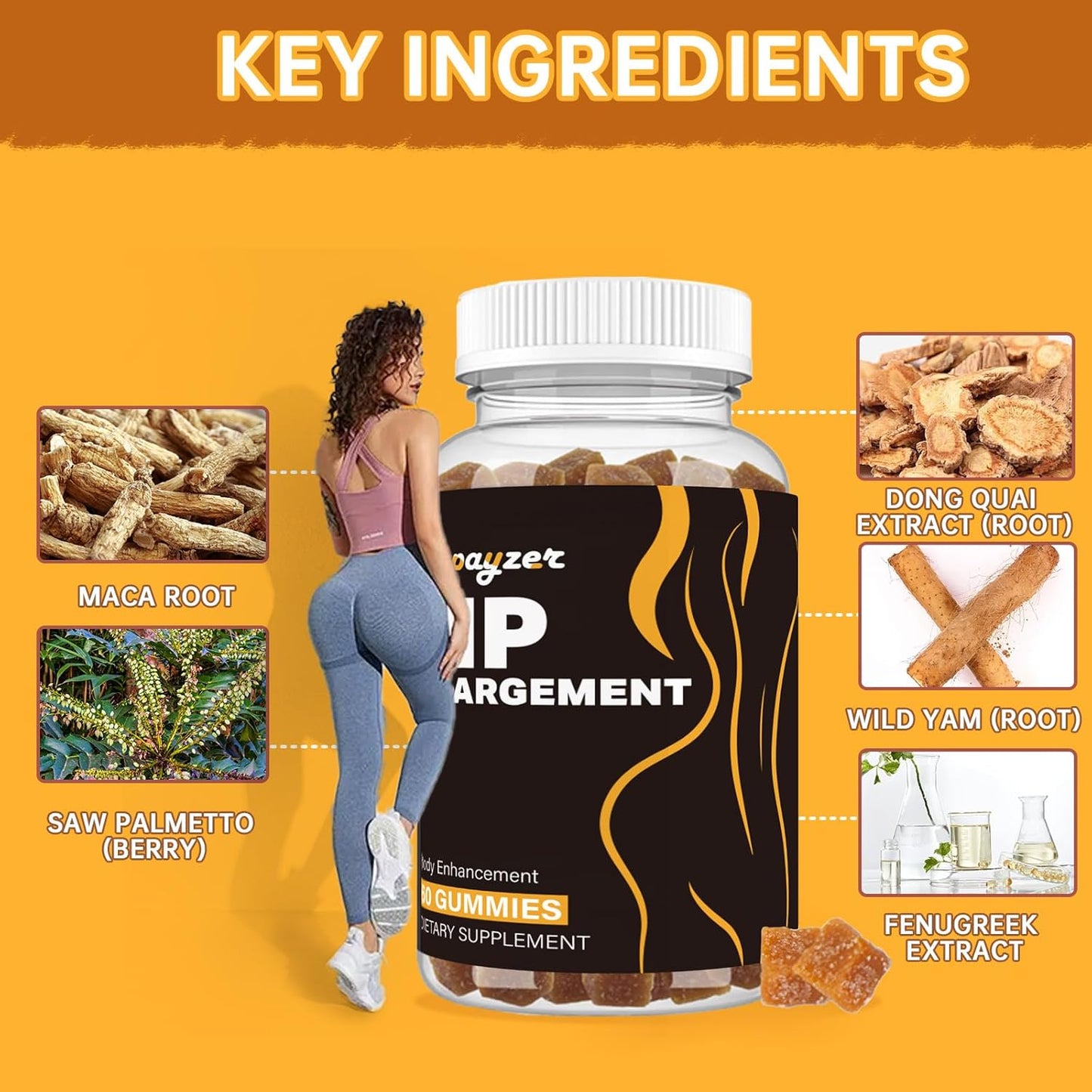 Booty Gummies for Women - Big Butt & Hips Support Supplement with Fenugreek, 60 Count