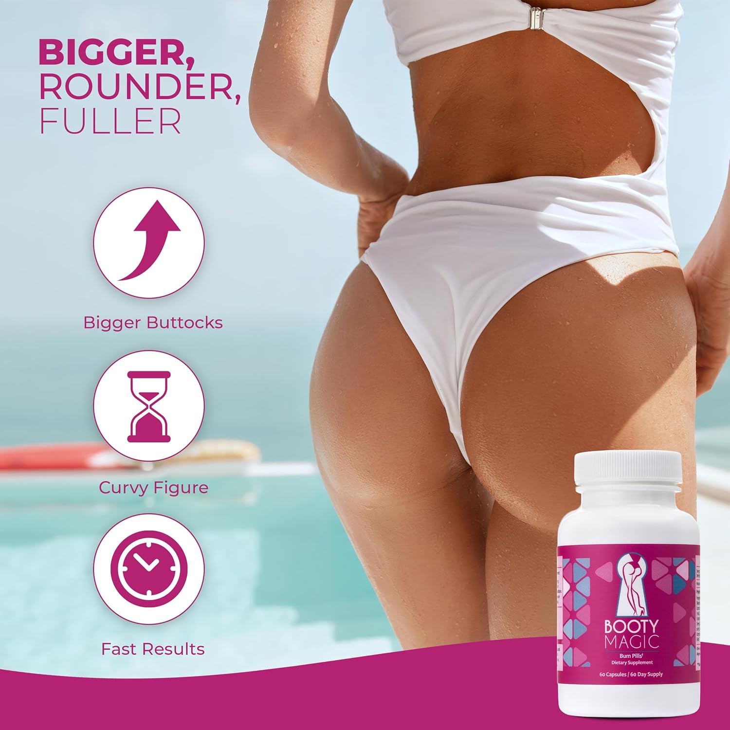 Booty Magic Butt Enhancement Pills - 2 Months Supply for Bigger, Rounder Butt with Maca & Fenugreek